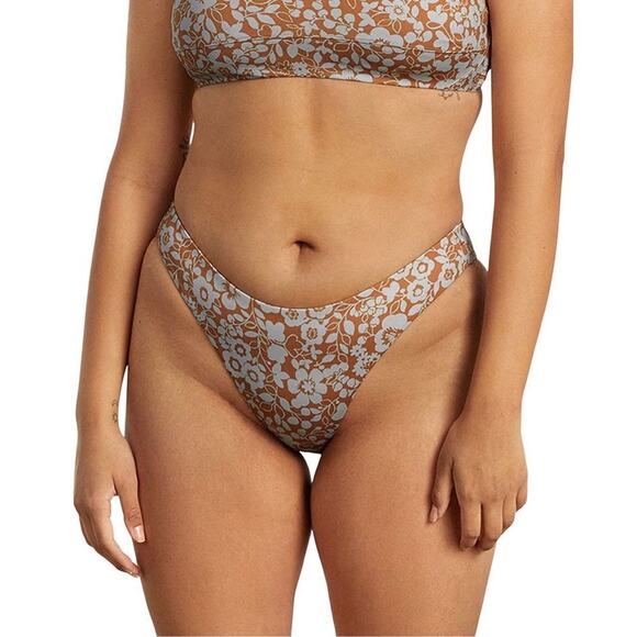 NWT Everlane Swim Thigh High Bikini Bottom in Honey Floral Blue Brown Size Small - Picture 1 of 5